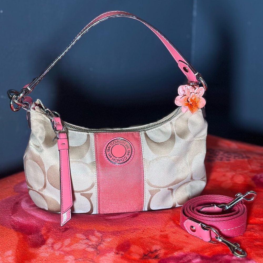 Coach Signature Stripe Demi Shoulder Bag detachable shoulder/crossbody strap
